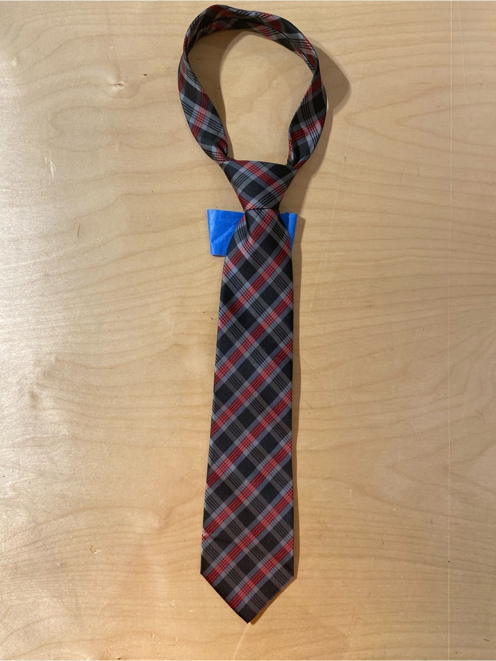 Milano Moda Classic Plaid Men's Tie in Black and Red (SJ)